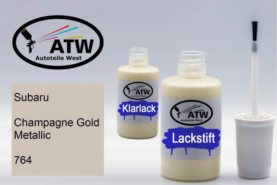 Subaru, Champagne Gold Metallic, 764: 20ml Lackstift + 20ml Klarlack - Set, von ATW Autoteile West.